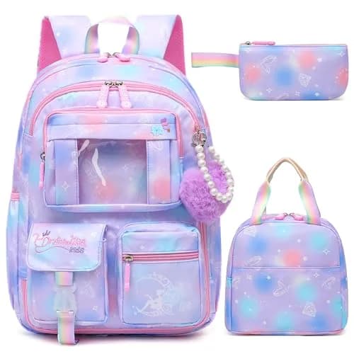 Alrisg Girls Backpack Set 43cm (17 inch) | Cute Purple Bookbag with Lunch Bag & Pencil Case for School thumbnail 1