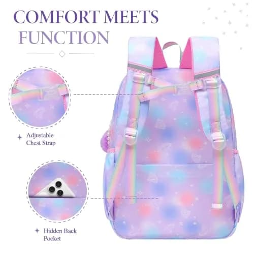 Alrisg Girls Backpack Set 43cm (17 inch) | Cute Purple Bookbag with Lunch Bag & Pencil Case for School thumbnail 6