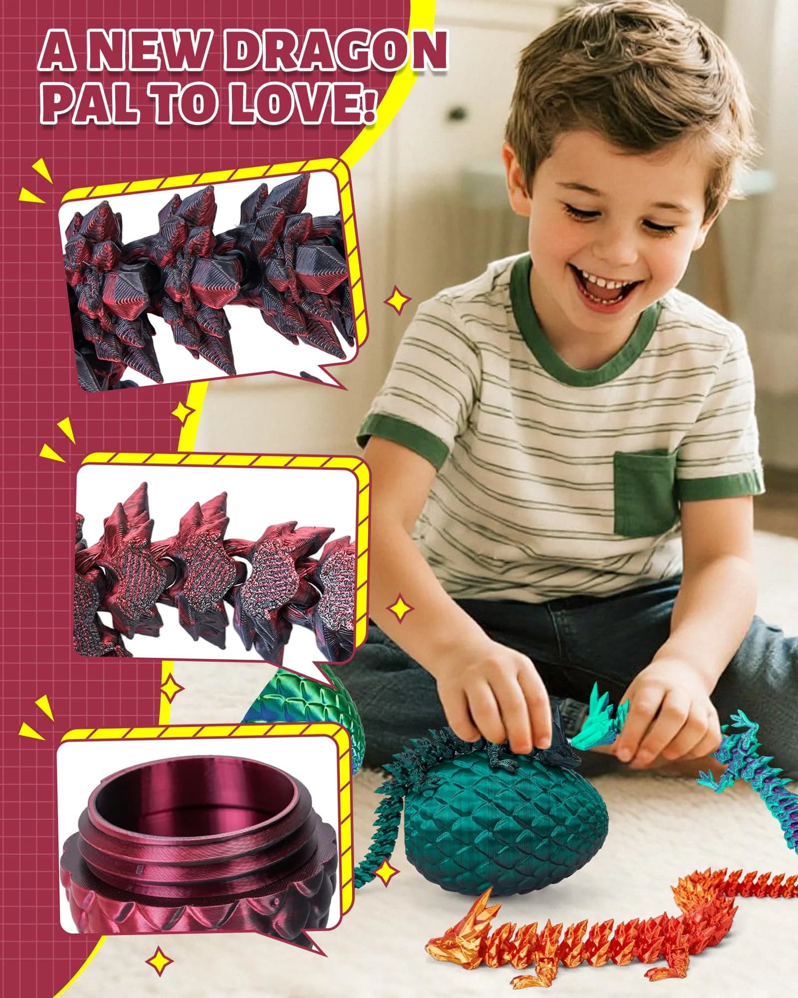 TBOLINE 3D Printed Dragon Egg Articulated Crystal Dragon Toy | Non-Toxic & BPA-Free for Kids - view 2