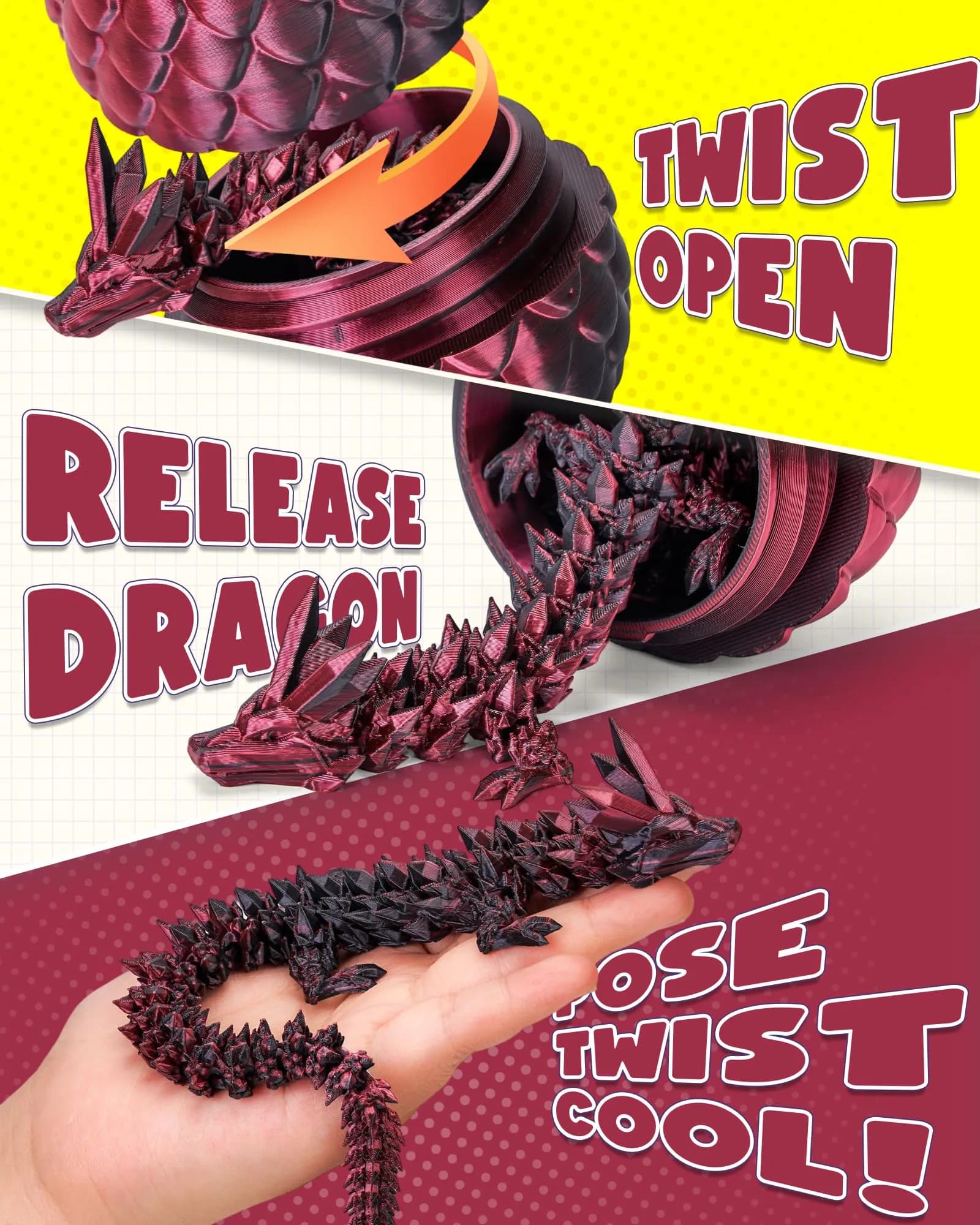 TBOLINE 3D Printed Dragon Egg Articulated Crystal Dragon Toy | Non-Toxic & BPA-Free for Kids - view 3
