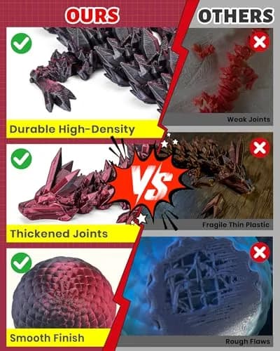 TBOLINE 3D Printed Dragon Egg with Articulated Crystal Dragon Toy, Shadow Crimson, 9.3 cm (2.2 in) | Officially Licensed by Cinderwing3D thumbnail 7