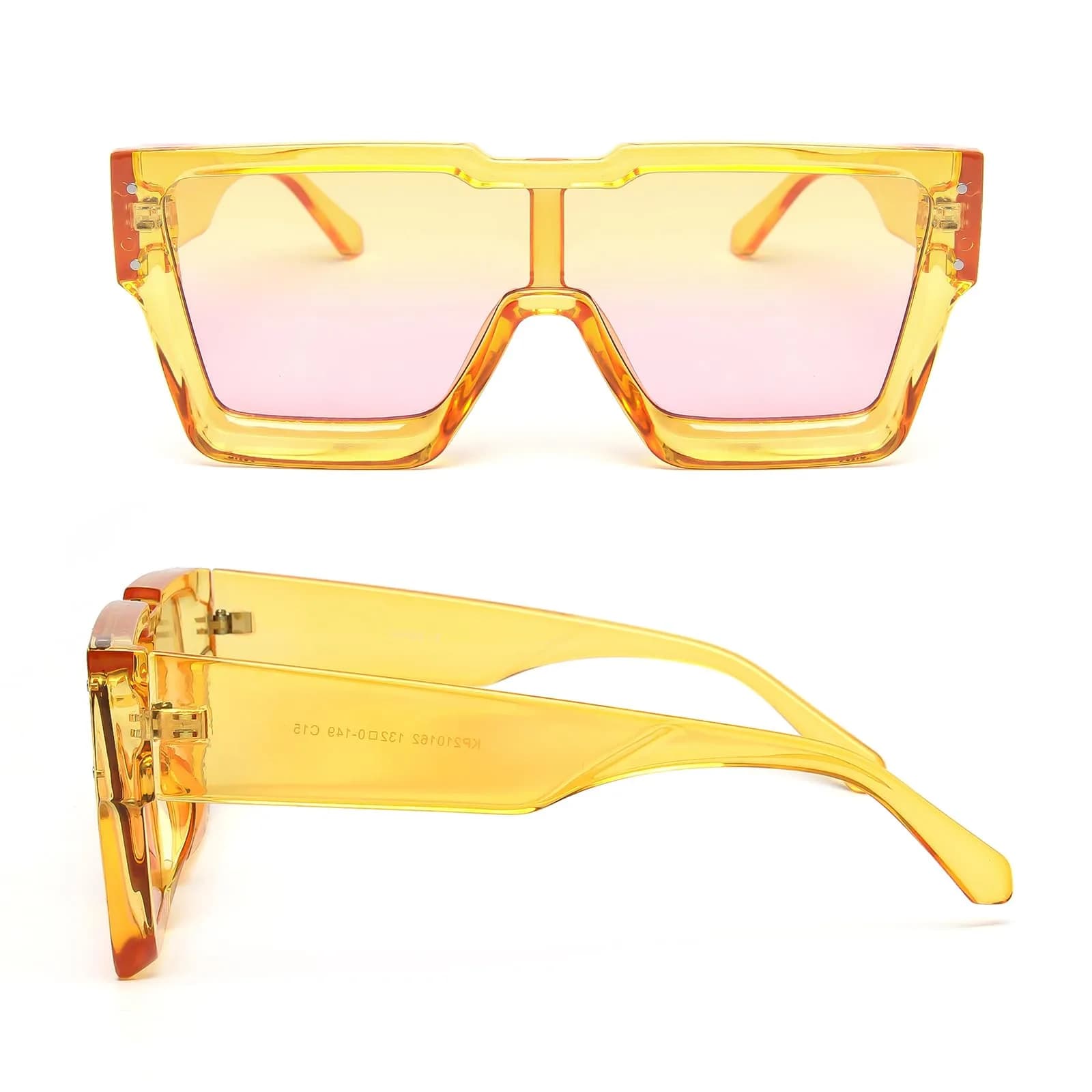 KENBO Oversized Yellow Frame Gradient Yellow Pink Lens Square Sunglasses for Women Men - view 3