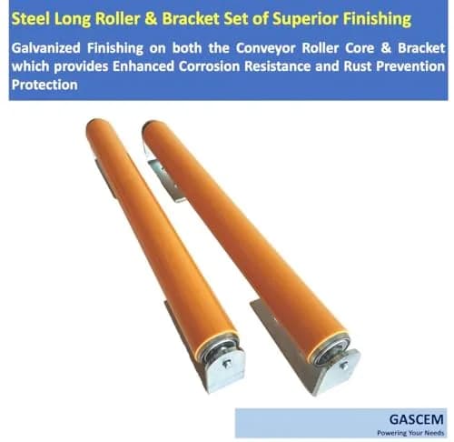 Gascem Polyurethane Coated Long Roller with Bracket Set | 16" Length, 1.5" Diameter Conveyor | Galvanized Steel | Pack of 2 thumbnail 3