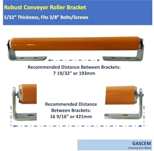 Gascem Polyurethane Coated Long Roller with Bracket Set | 16" Length, 1.5" Diameter Conveyor | Galvanized Steel | Pack of 2 thumbnail 4