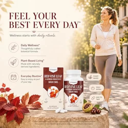 Basigano Red Vine Leaf & Horse Chestnut Extract Capsules 1500mg | Vegan & Natural for Vein & Leg Health thumbnail 5