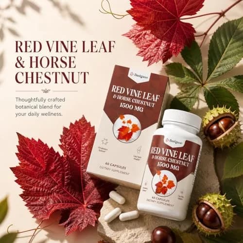 Basigano Red Vine Leaf & Horse Chestnut Extract Capsules 1500mg | Vegan & Natural for Vein & Leg Health thumbnail 6