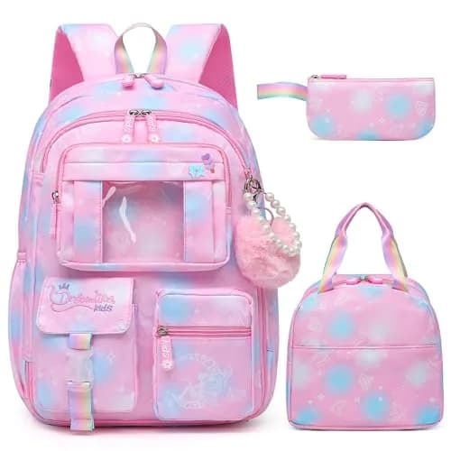 Alrisg Girls Backpack Set with Lunch Bag & Pencil Case | 17 inch (43 cm) 3-Piece School Bookbag for Elementary & Middle School thumbnail 1