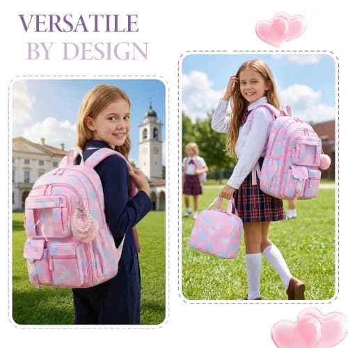 Alrisg Girls Backpack Set with Lunch Bag & Pencil Case | 17 inch (43 cm) 3-Piece School Bookbag for Elementary & Middle School thumbnail 8