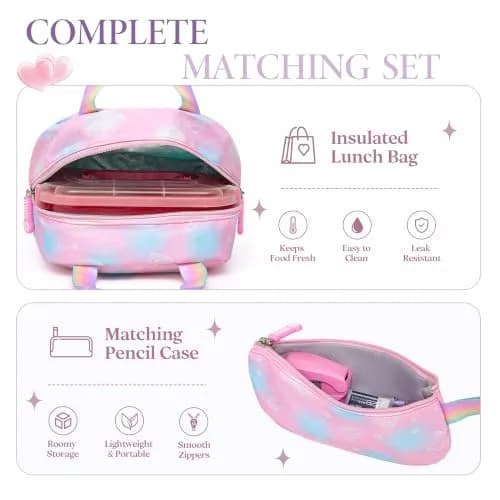 Alrisg Girls Backpack Set with Lunch Bag & Pencil Case | 17 inch (43 cm) 3-Piece School Bookbag for Elementary & Middle School thumbnail 3