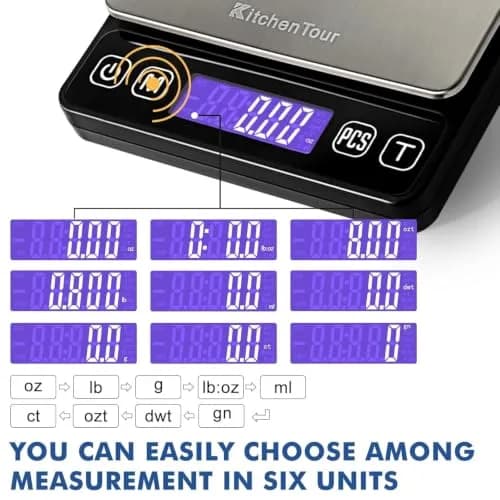 K KitchenTour Digital Kitchen Scale 3000g/0.1g Precision | Tare Function, 9 Units, Backlit LCD thumbnail 4