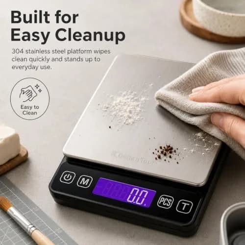 K KitchenTour Digital Kitchen Scale 3000g/0.1g Precision | Tare Function, 9 Units, Backlit LCD thumbnail 5