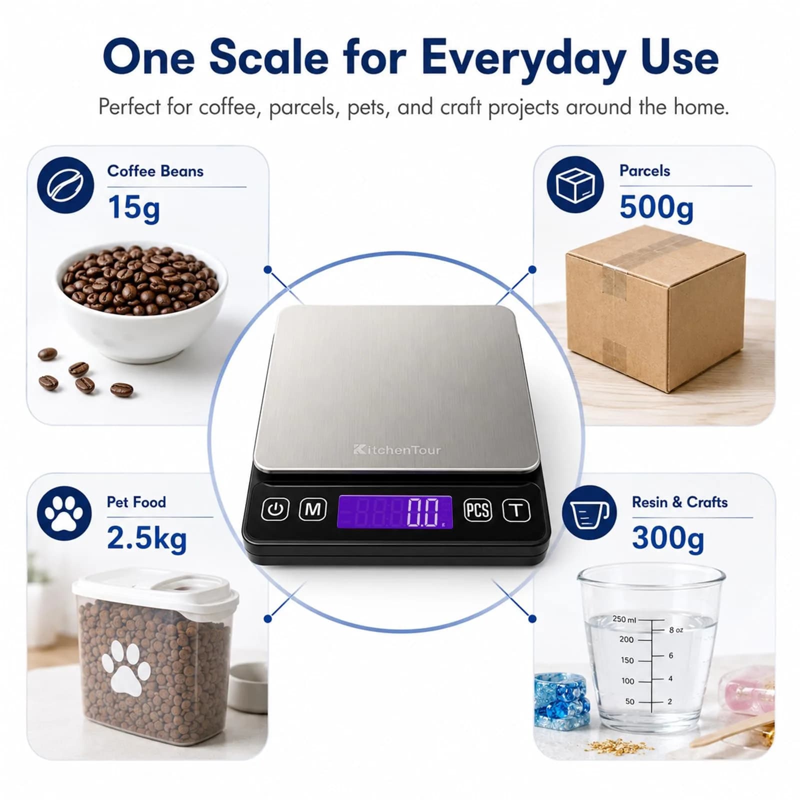 K KitchenTour Digital Kitchen Scale 3000g/0.1g Precision | Tare Function, 9 Units, Backlit LCD - view 7
