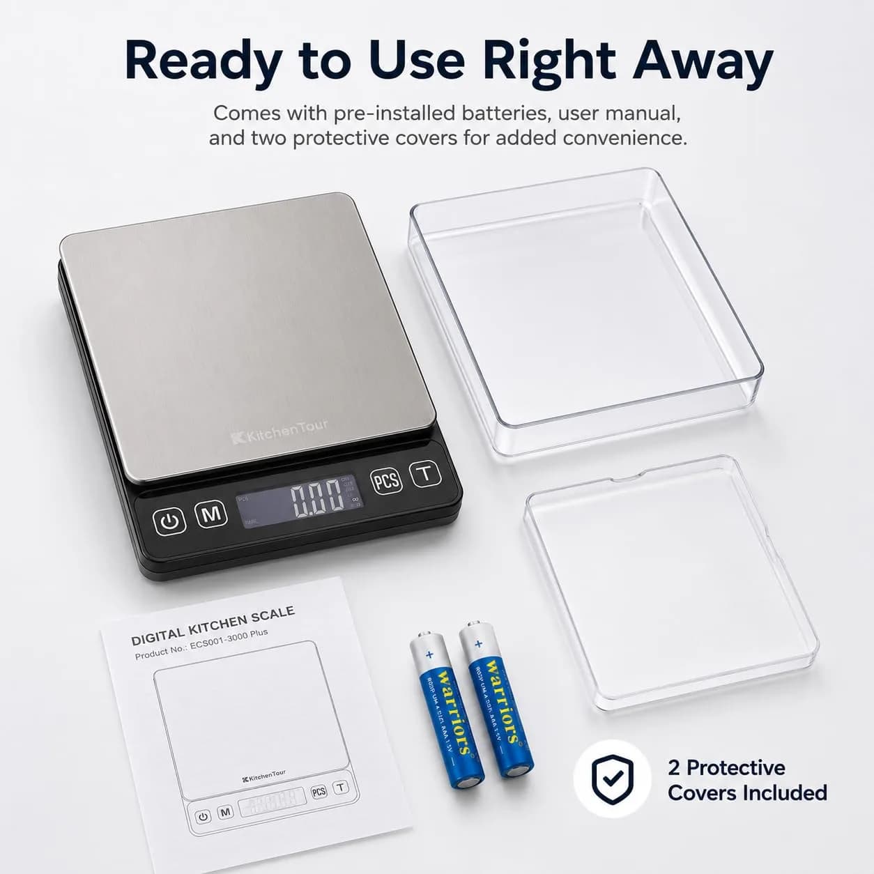 K KitchenTour Digital Kitchen Scale 3000g/0.1g Precision | Tare Function, 9 Units, Backlit LCD - view 8