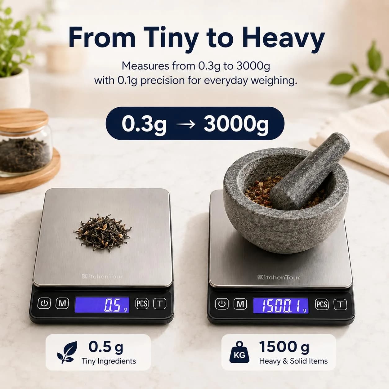 K KitchenTour Digital Kitchen Scale 3000g/0.1g Precision | Tare Function, 9 Units, Backlit LCD - view 2