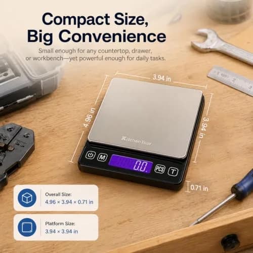 K KitchenTour Digital Kitchen Scale 3000g/0.1g Precision | Tare Function, 9 Units, Backlit LCD thumbnail 3