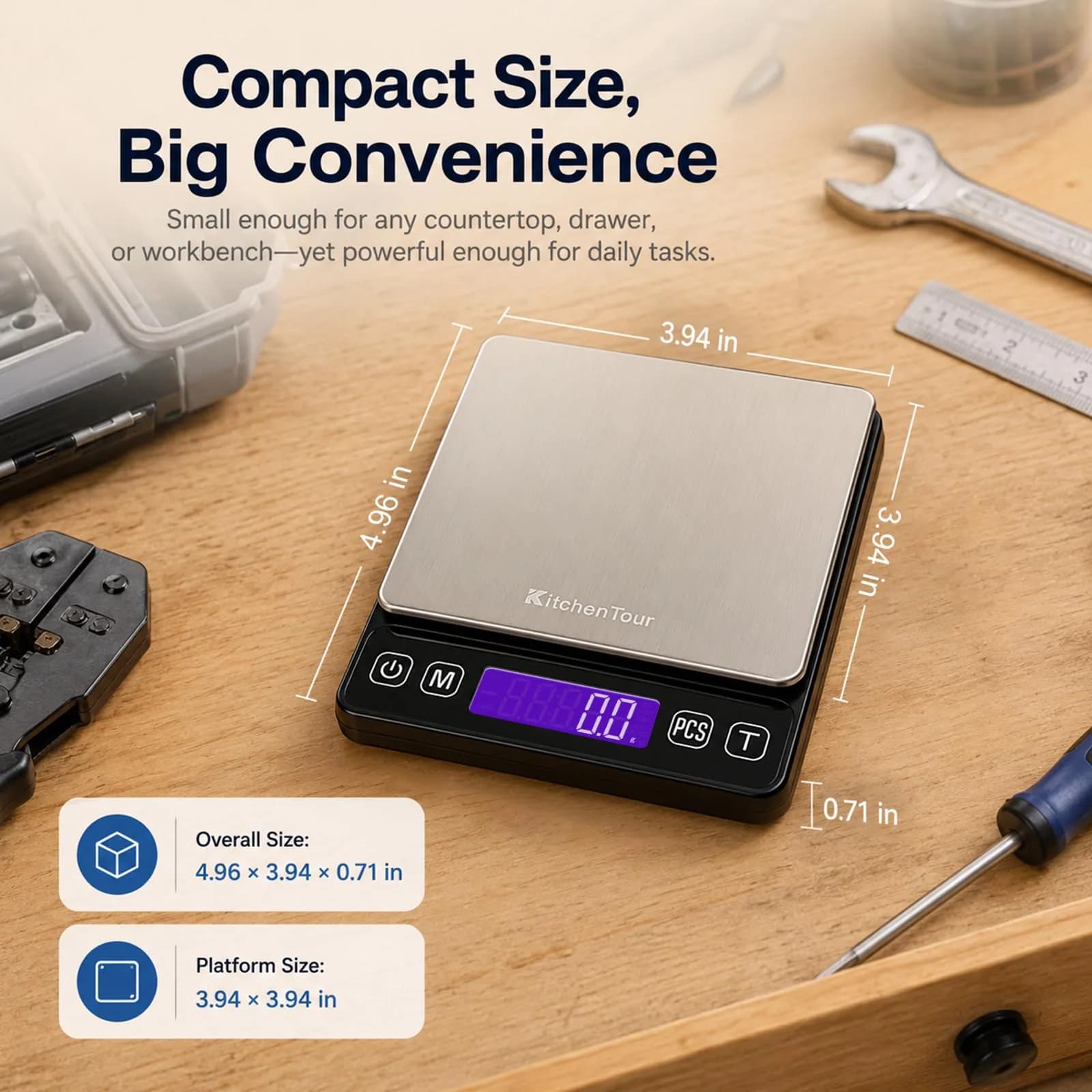 K KitchenTour Digital Kitchen Scale 3000g/0.1g Precision | Tare Function, 9 Units, Backlit LCD - view 3