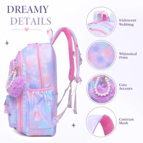 Alrisg Girls Backpack 43.2 cm (18.1 inches) | Cute Pastel School Bookbag for Kids thumbnail 4