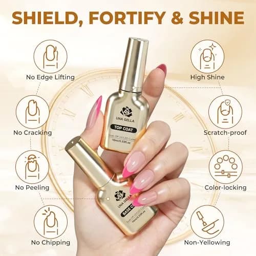 UNA GELLA No Wipe Gel Top Coat Base Coat Set 2PCS Highly Glossy | Long-Lasting Shine & Adhesion thumbnail 5