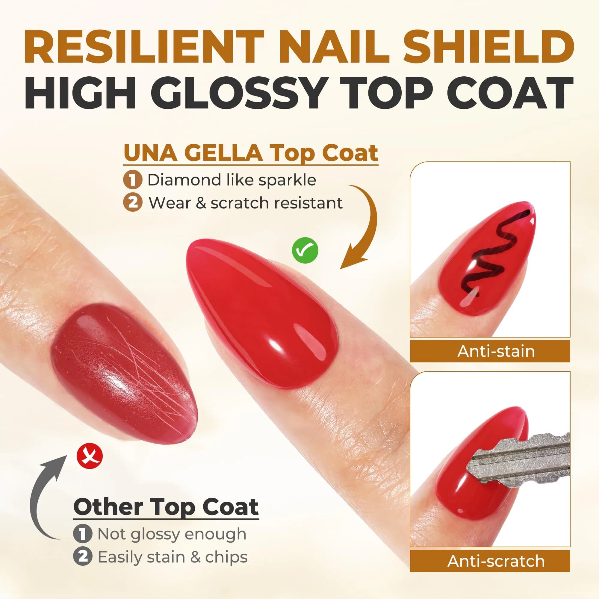 UNA GELLA No Wipe Gel Top Coat Base Coat Set 2PCS Highly Glossy | Long-Lasting Shine & Adhesion - view 3