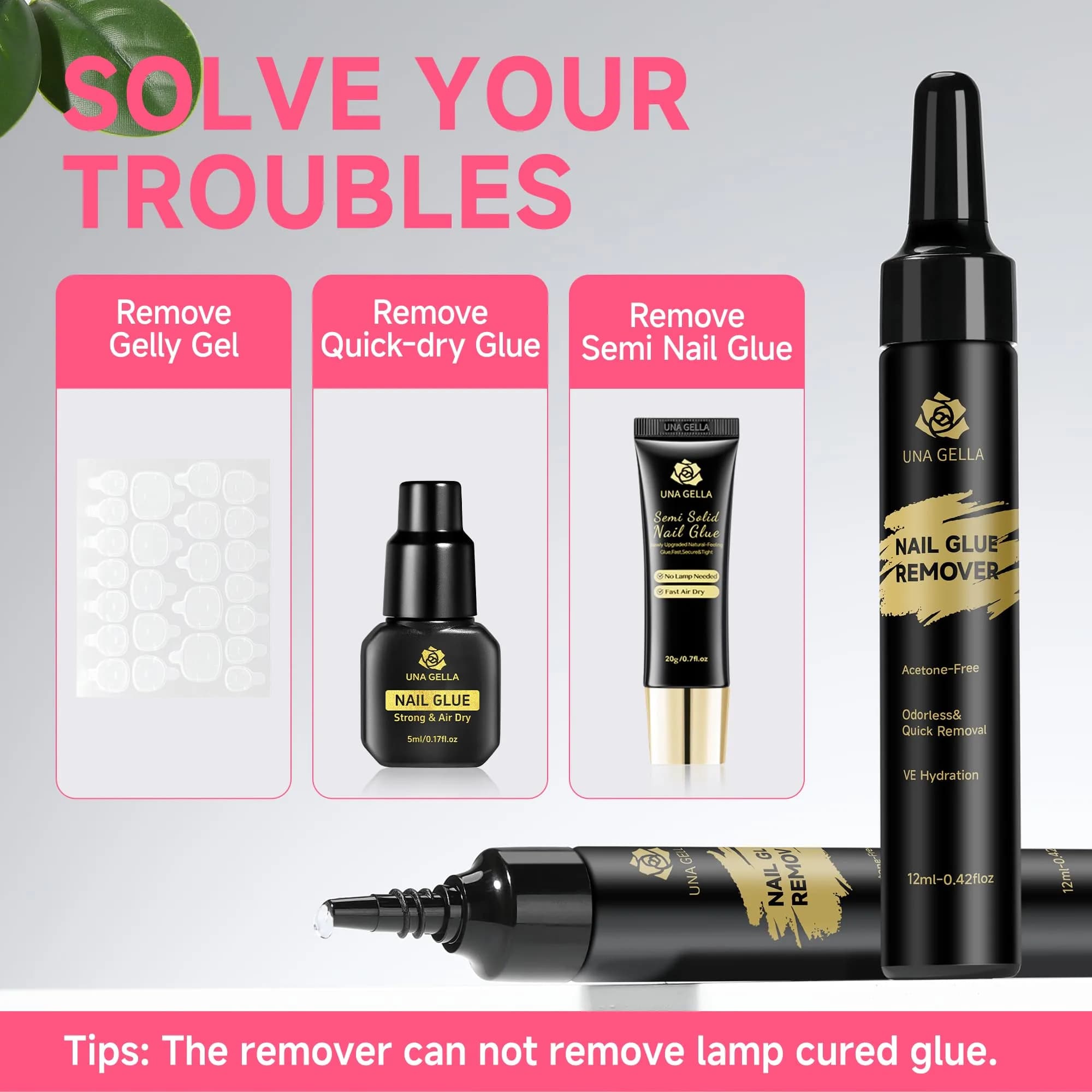 UNA GELLA Quick Removal Gel Nail Glue Remover 24ml (0.811 Fl Oz) | Acetone-Free Formula for Press-On Nails - view 3