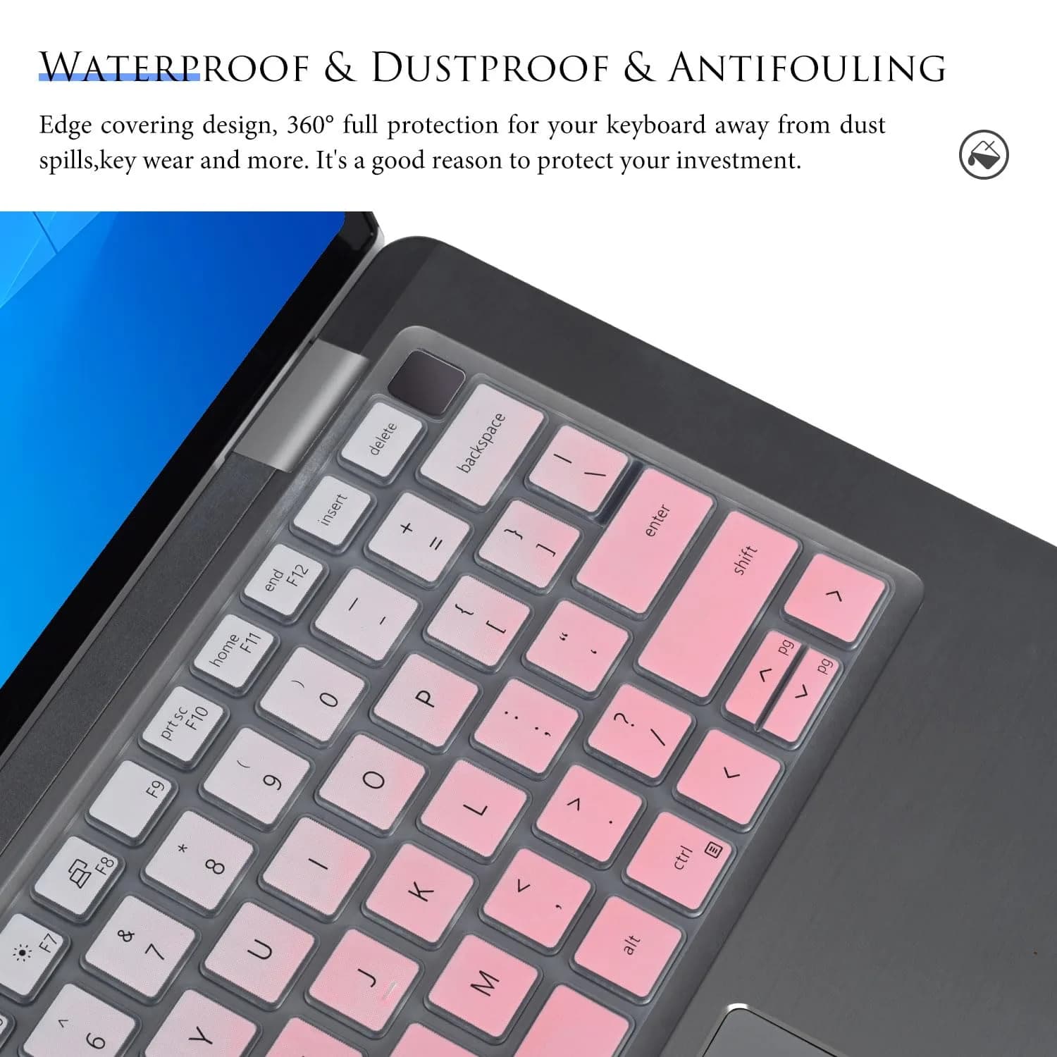 CASEDAO Gradual Pink Silicone Keyboard Cover Skin for Dell Latitude 7440 7430 7420 7410 5440 5431 5430 5420 14" Laptops | US Layout - view 7