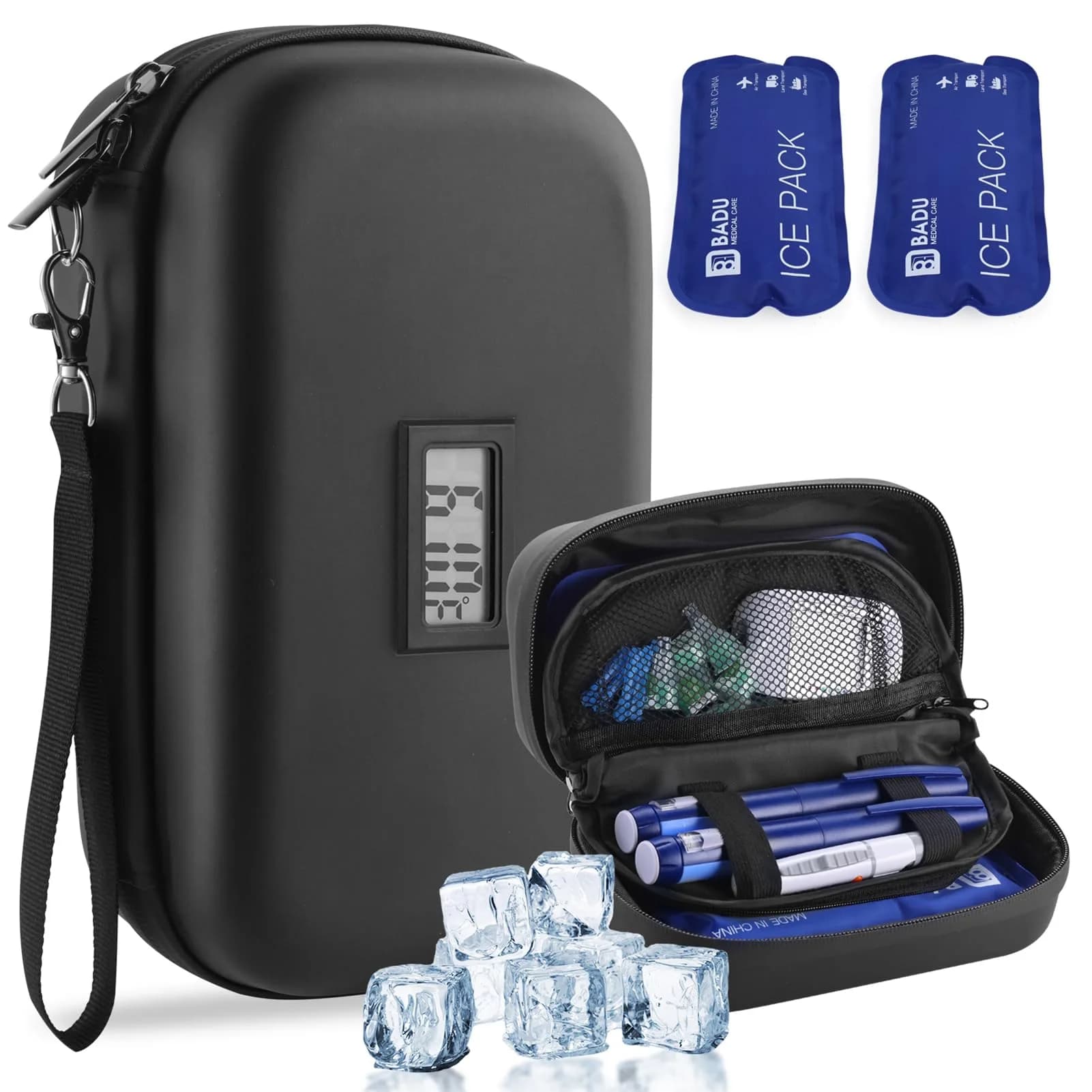 HIMDUZE Insulin Cooler Travel Case Black 21.8cm (8.6") x 13.8cm (5.4") x 8.9cm (3.5") | TSA Approved for Travel — Black