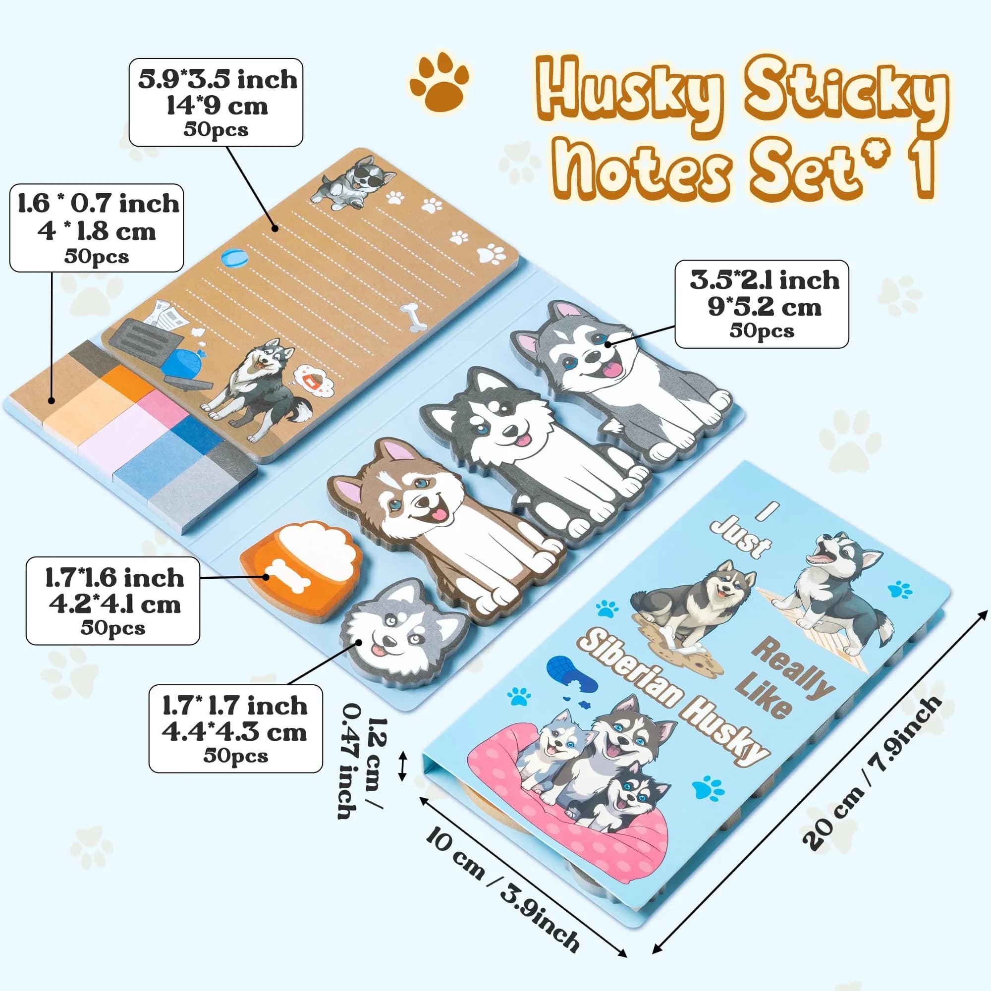 Xqumoi Husky Sticky Notes Set, 550 Sheets, Cute Animal Divider Tabs Bundle | Back to School Office Supplies Gift - view 2