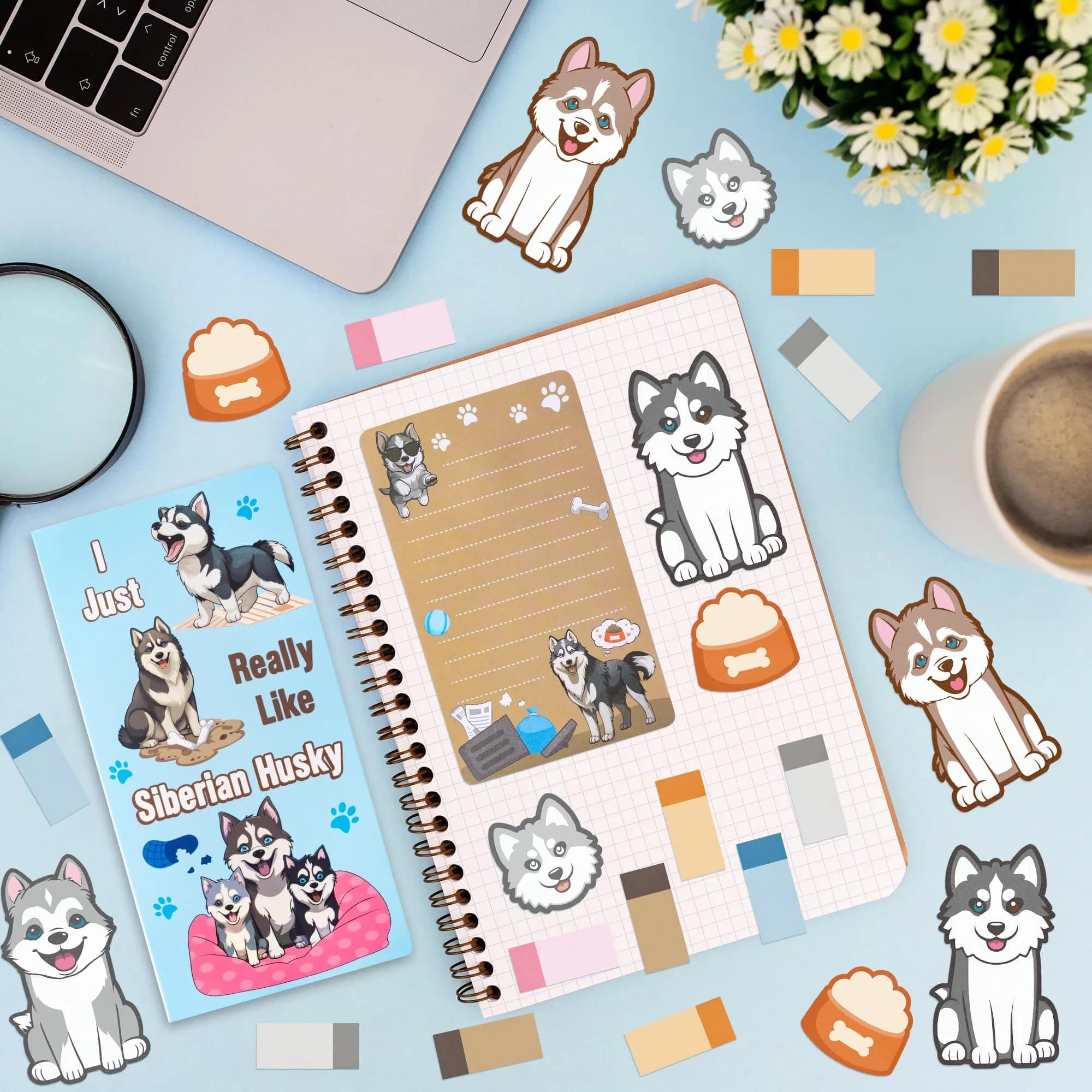 Xqumoi Husky Sticky Notes Set, 550 Sheets, Cute Animal Divider Tabs Bundle | Back to School Office Supplies Gift - view 5
