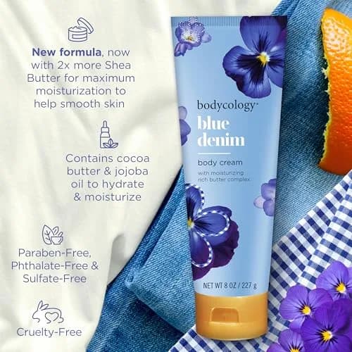 Bodycology Shea Butter Body Cream, Blue Denim, 8 oz | Ultra-Hydrating, Non-Greasy, Paraben-Free thumbnail 4