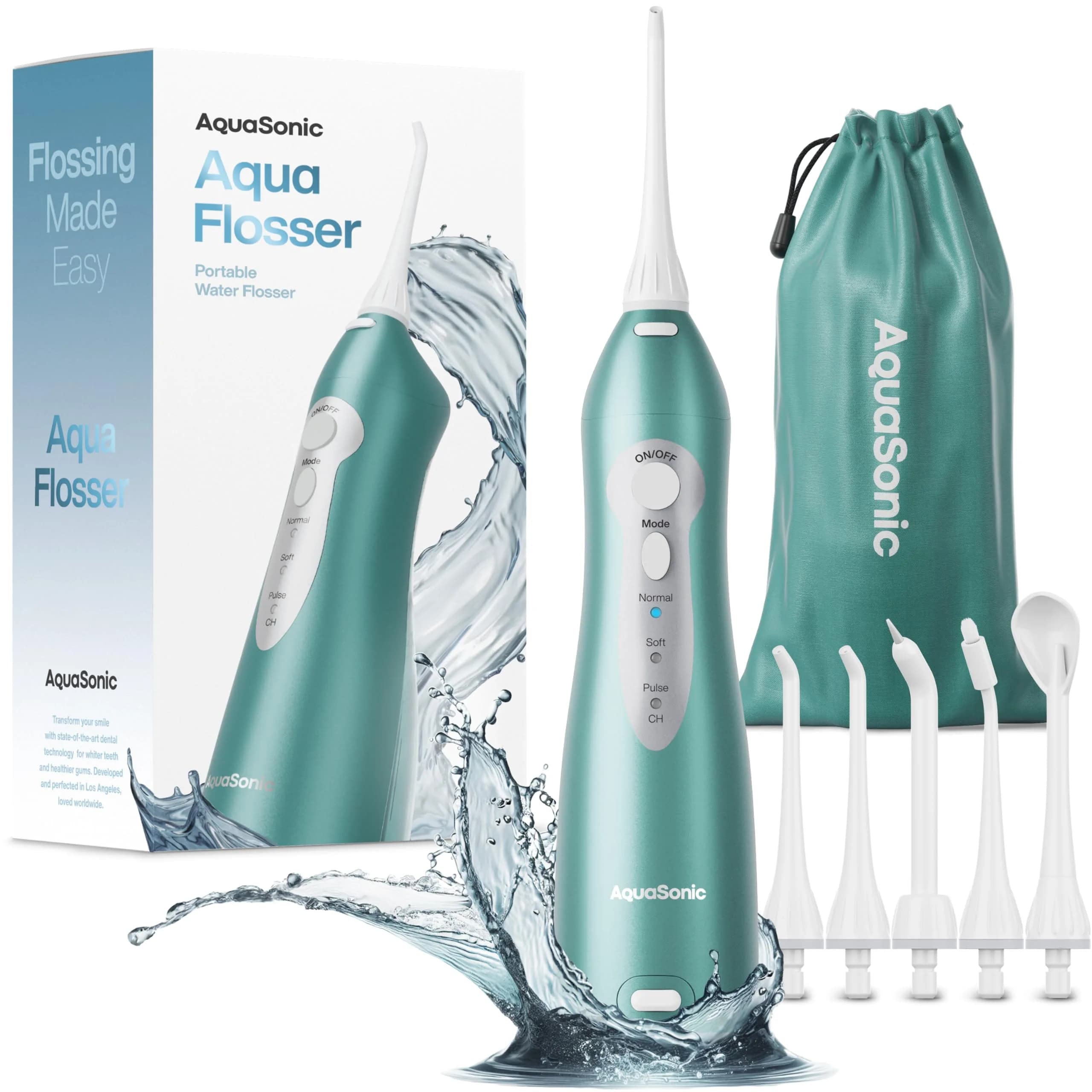 Aquasonic Water Flosser Cordless Rechargeable Mint Green Metallic | 500ml (16.9 Fl Oz) Water Reservoir — Mint Green Metallic
