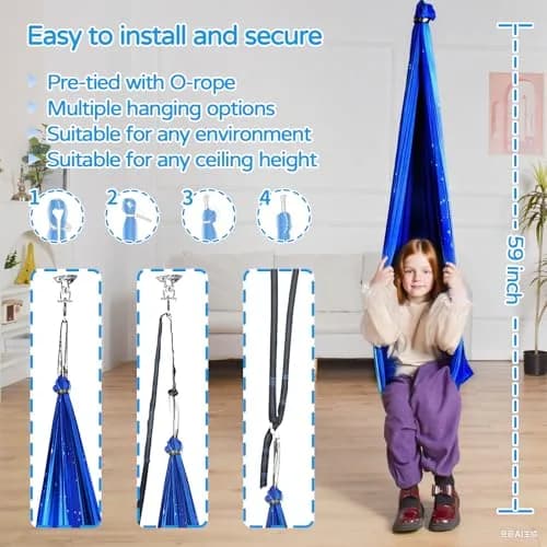 Heyfriday Sensory Swing for Kids & Adults | Indoor & Outdoor Therapy Cuddle Holds 300lbs Adjustable Swing Hammock Chair with 360° Swivel Kit thumbnail 5