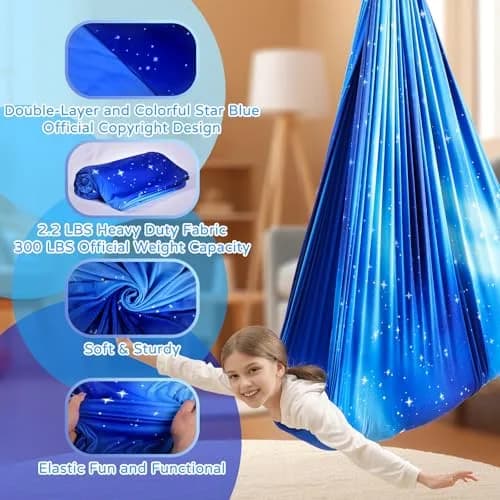 Heyfriday Sensory Swing for Kids & Adults | Indoor & Outdoor Therapy Cuddle Holds 300lbs Adjustable Swing Hammock Chair with 360° Swivel Kit thumbnail 2
