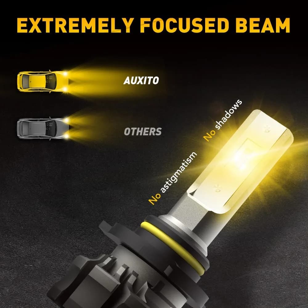 AUXITO 9145 LED Fog Light Bulbs Yellow, 6000LM 3000K Amber Fog Lights, H10/9045/9140 Halogen Replacement (Pack of 2) - view 5