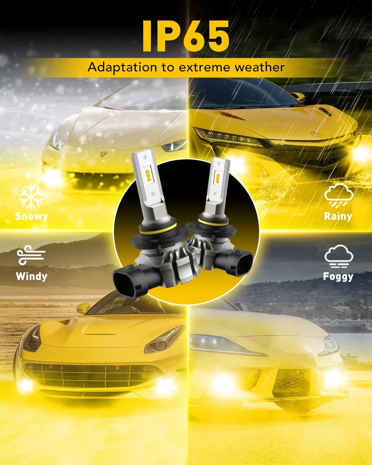 AUXITO 9145 LED Fog Light Bulbs Yellow, 6000LM 3000K Amber Fog Lights, H10/9045/9140 Halogen Replacement (Pack of 2) - view 6