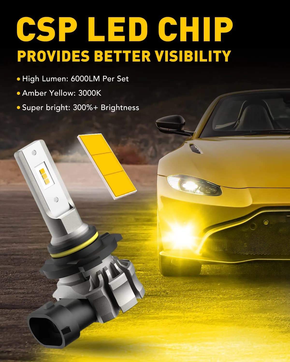 AUXITO 9145 LED Fog Light Bulbs Yellow, 6000LM 3000K Amber Fog Lights, H10/9045/9140 Halogen Replacement (Pack of 2) - view 3