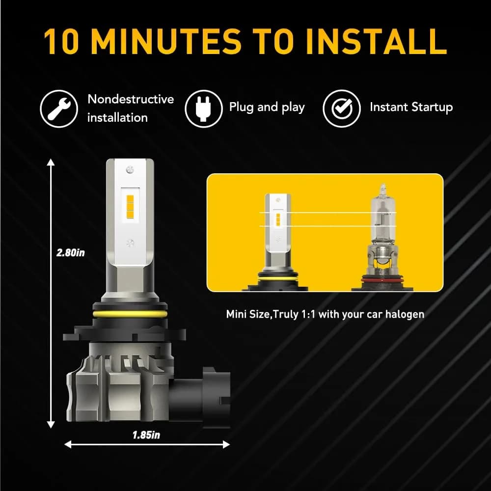 AUXITO 9145 LED Fog Light Bulbs Yellow, 6000LM 3000K Amber Fog Lights, H10/9045/9140 Halogen Replacement (Pack of 2) - view 4