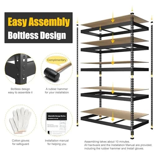PrimeZone Garage Storage Shelves 47"W x 18"D x 72"H | Heavy Duty 5-Tier Metal Shelving thumbnail 5
