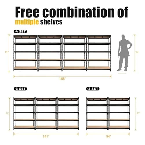 PrimeZone Garage Storage Shelves 47"W x 18"D x 72"H | Heavy Duty 5-Tier Metal Shelving thumbnail 8