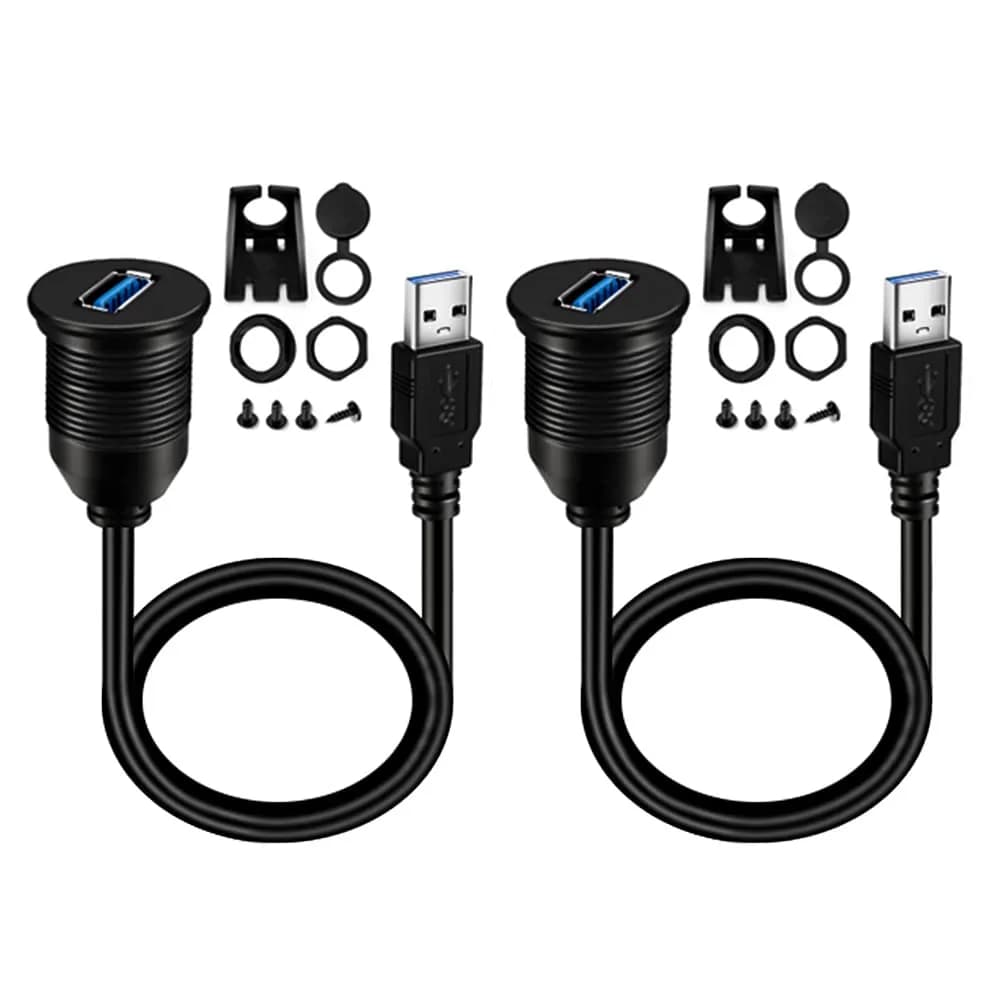 BATIGE USB 3.0 Male to Female AUX Car Mount Flush Cable 3ft | Waterproof Car Extension — 1ft