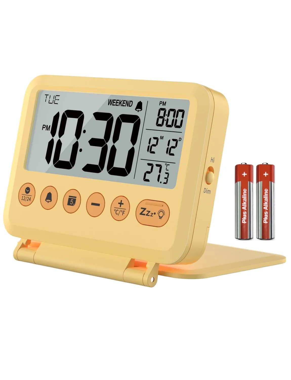 MeesMeek Yellow Digital Travel Alarm Clock 10.2cm (4 inch) | Battery Operated with Snooze & Backlight - main product image