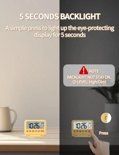 MeesMeek Yellow Digital Travel Alarm Clock 10.2cm (4 inch) | Battery Operated with Snooze & Backlight thumbnail 4