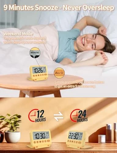 MeesMeek Yellow Digital Travel Alarm Clock 10.2cm (4 inch) | Battery Operated with Snooze & Backlight thumbnail 3