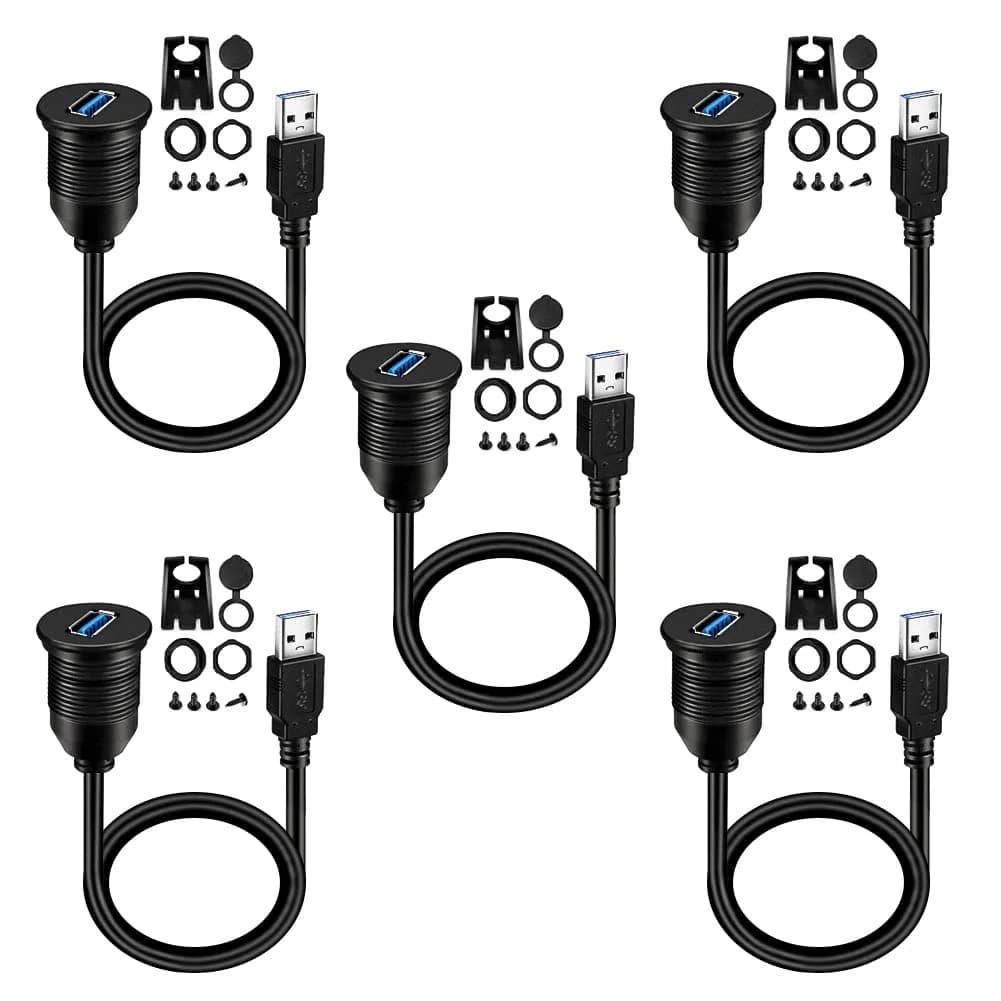 BATIGE USB 3.0 Male to Female AUX Car Mount Flush Cable 3ft | Waterproof Car Extension — Black