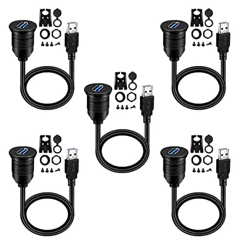 BATIGE 5 Pack Single Port USB 3.0 Car Mount Flush Cable 1ft | Waterproof Extension thumbnail 1