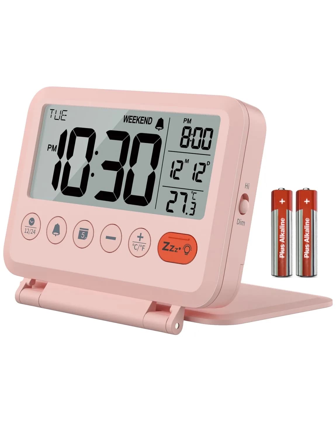 MeesMeek 6201 Digital Travel Alarm Clock 10.0 cm (4 in) | Battery Operated with Backlight & Temperature — Pink