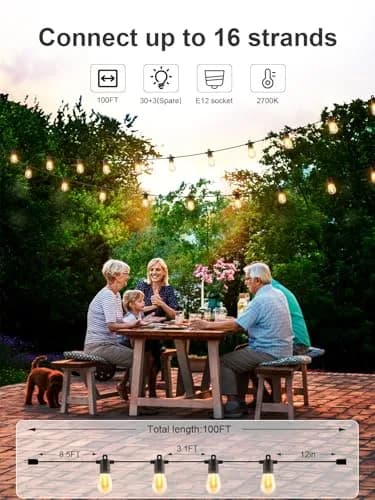 Svater Outdoor String Lights LED 100FT Waterproof for Outside Patio Light thumbnail 3