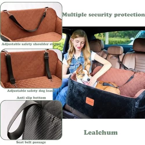 Lealchum Dog Car Seat Up to 25kg (55lb) | Adjustable Safety Leash & Washable Bed thumbnail 4