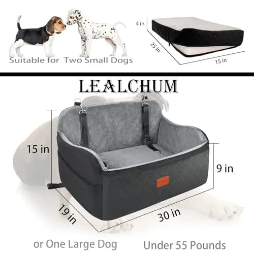 Lealchum Dog Car Seat Up to 25kg (55lb) | Adjustable Safety Leash & Washable Bed thumbnail 2