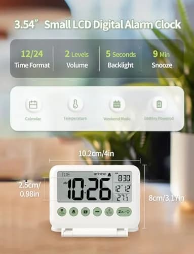 MeesMeek Digital Travel Alarm Clock with Flip Stand & Backlight, 10.2cm (4") | Battery Operated for Bedroom, Office, Travel thumbnail 2