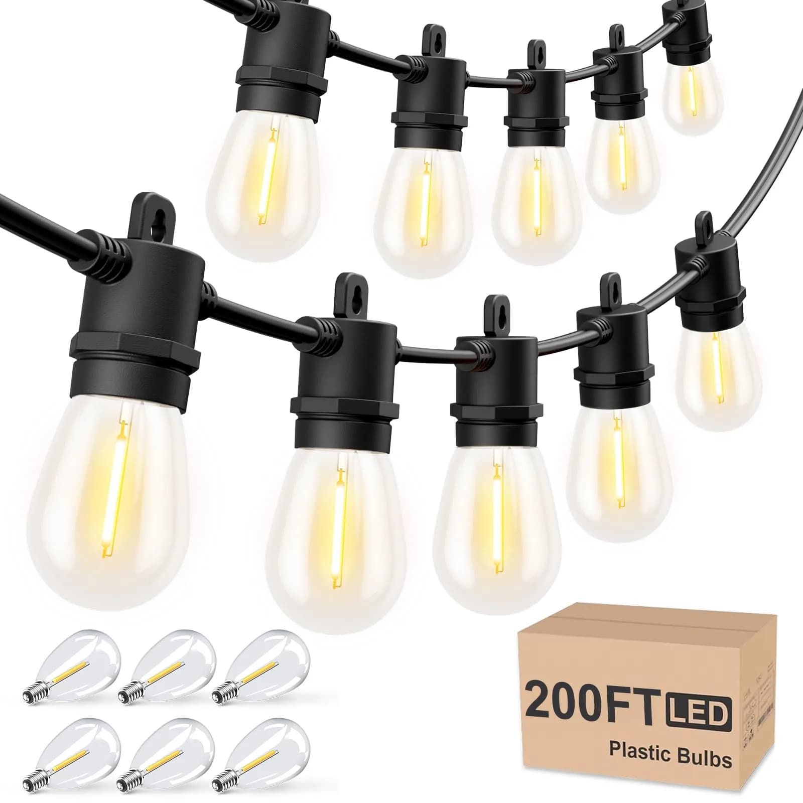Svater Outdoor String Lights LED 25 FT Waterproof IP65 | Shatterproof, Dimmable, Commercial Grade — 200FT